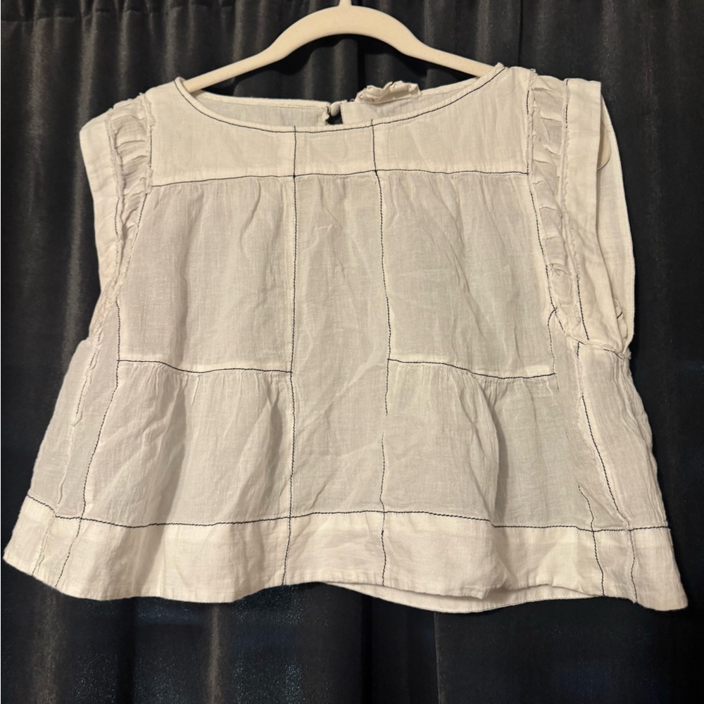 Anthropologie White Cotton Patchwork Sleeveless Blouse